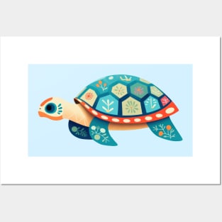 Baby Sea Turtle Boho Colorful Design . Posters and Art